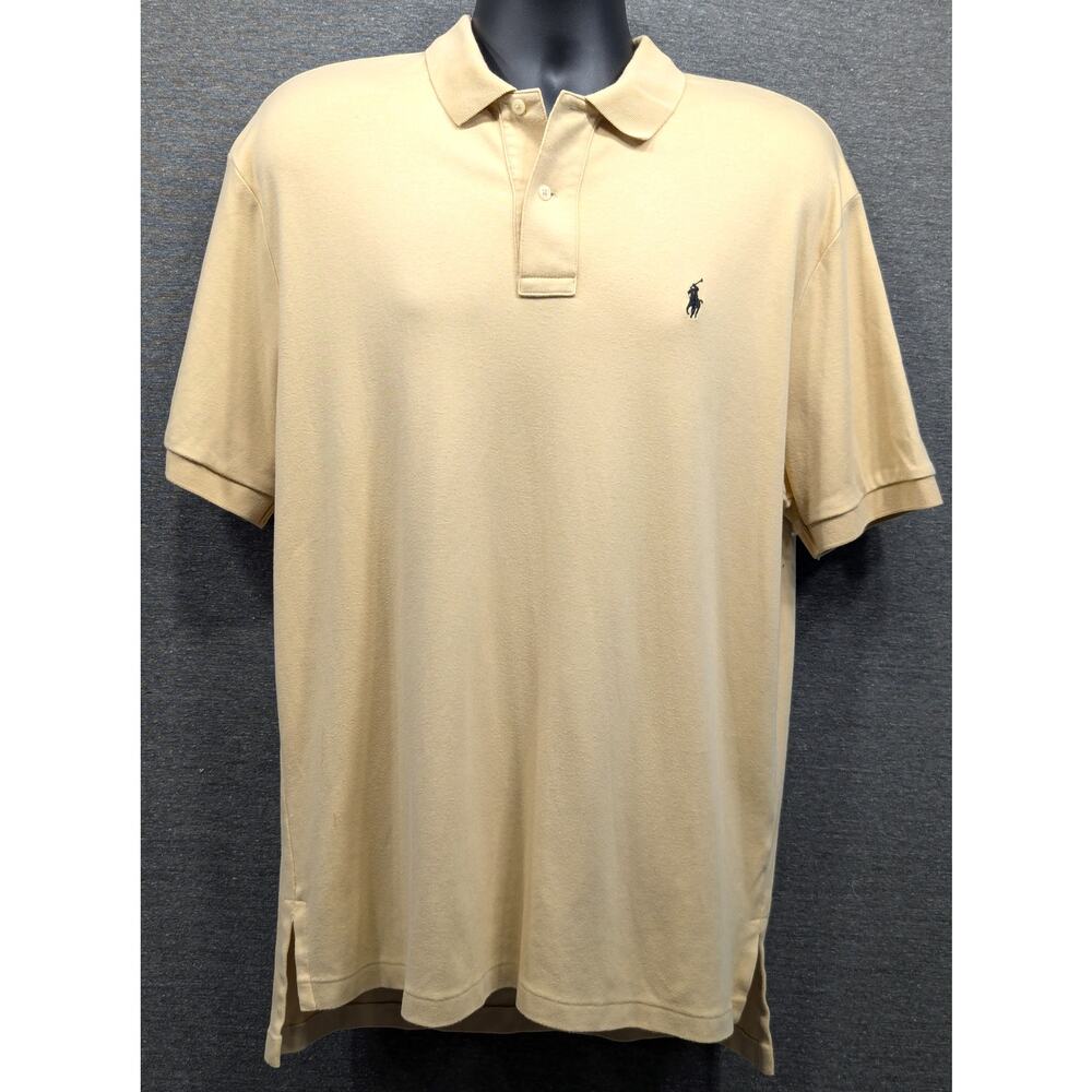 POLO RALPH LAUREN Mens Shirt - Beige, Polo Style, Short Sleeve, 100% Cotton, L